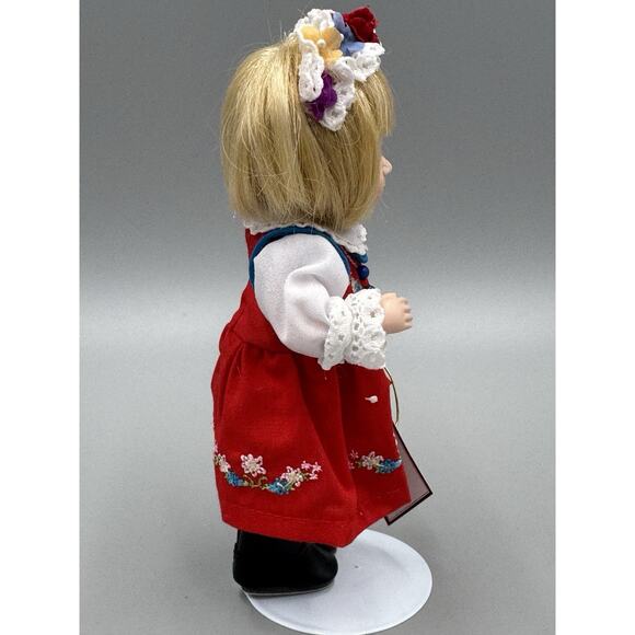 Hands Across the World Doll NATALIA Poland Doll Red Dress Small 6” W/ Bear - Picture 5 of 13